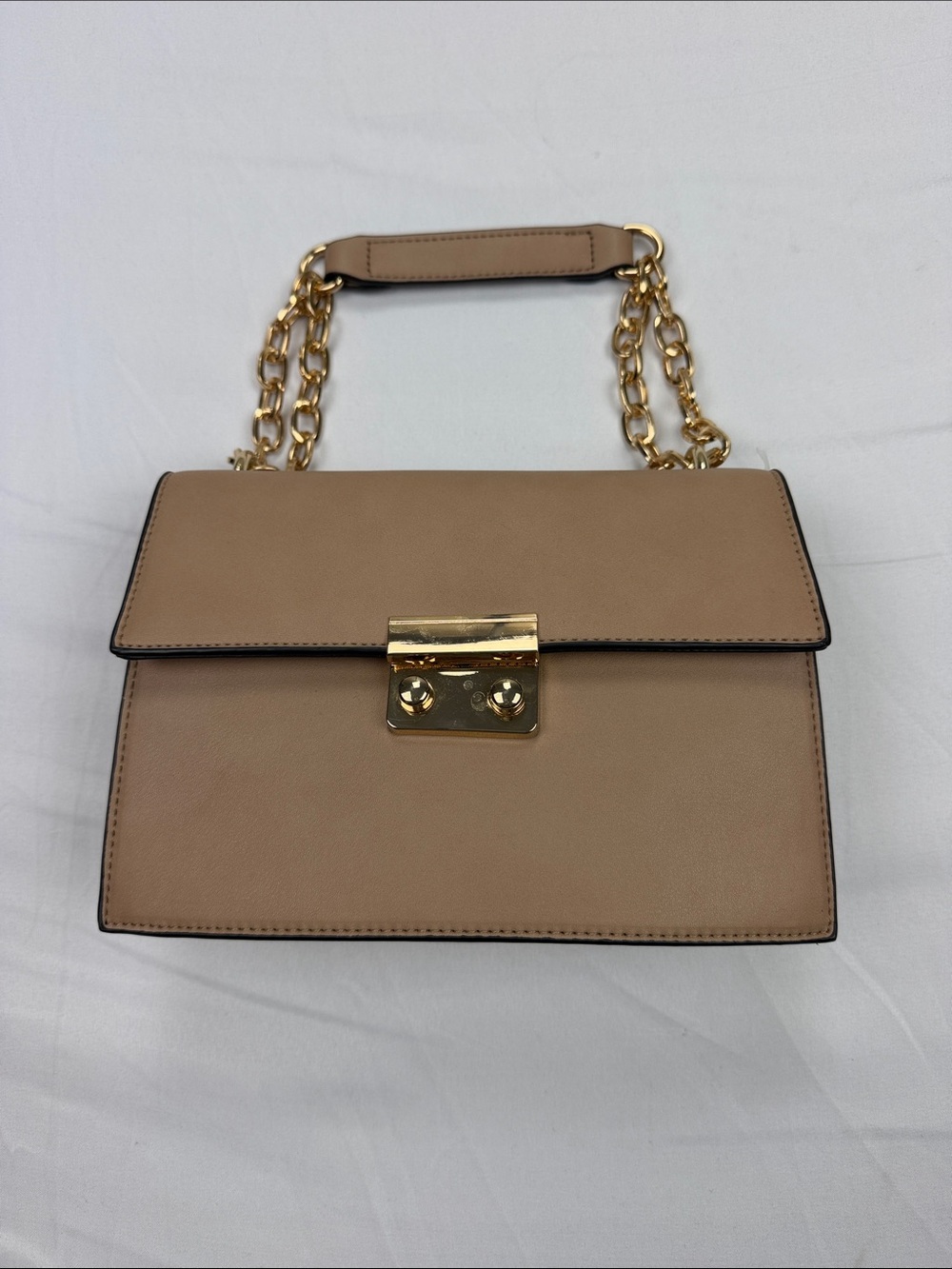 Classic Chain Satchel - Beige Faux Leather